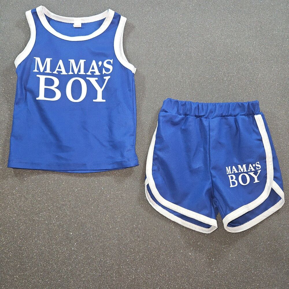 Mama's Boy Outfit Set 12-18M Blue Tank Top Shorts Matching Set